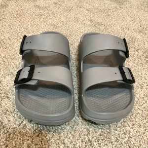 Gray with black buckles sandals size 9